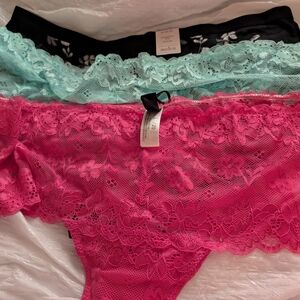 3 Pr Plus Sz Women's Lace Panties - Pink, Black, and Mint